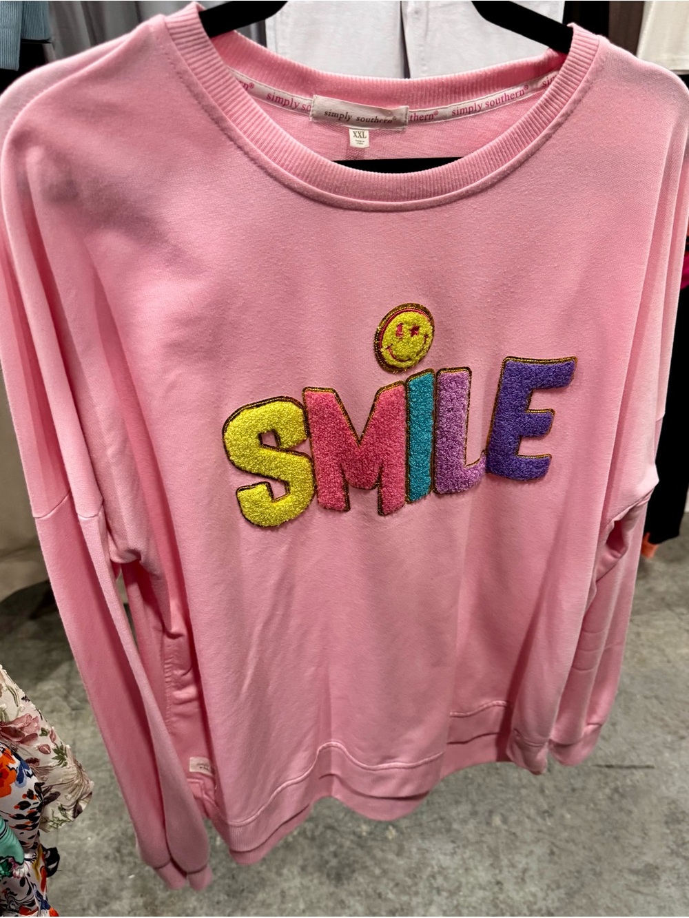 Simply Southern Pink "SMILE" Embroidered Sweatshirt